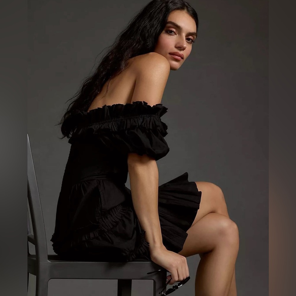 Black Off-The-Shoulder Ruffled Mini Dress - Picture 4 of 4